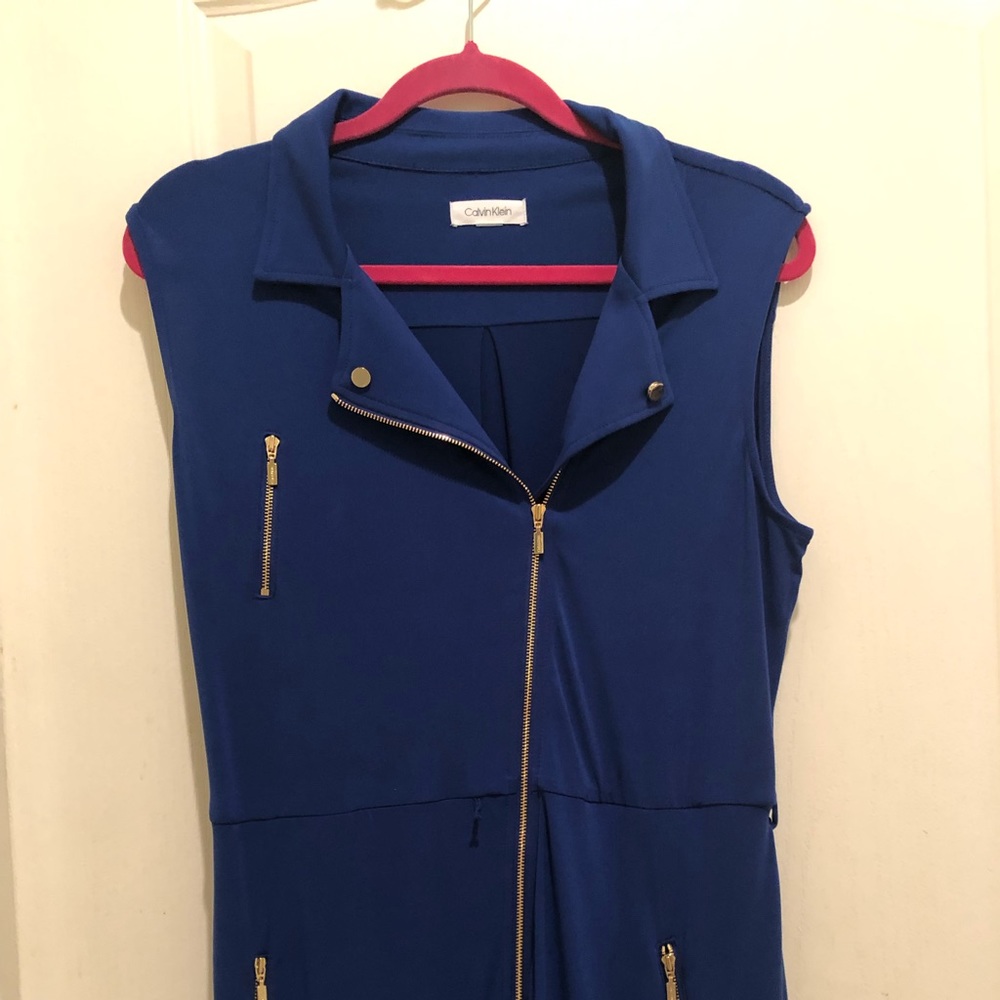 Calvin Klein NWOT sleeveless jumpsuit gold trim
